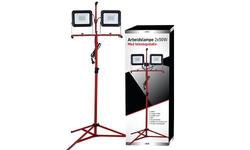 Arbeidslampe LED 2x50W med teleskopstativ